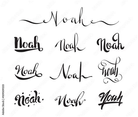 Personal name Noah. Vector handwritten calligraphy tattoo design set ...