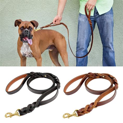 Didog Genuine Leather Dog Leash Double Handle Braided Dog Traffic ...