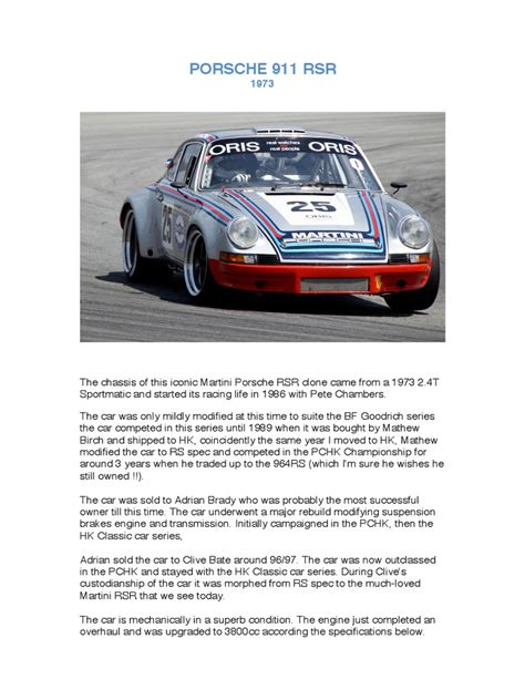 Porsche 911 RSR Specs | PDF | Road Vehicles | Wheeled Vehicles