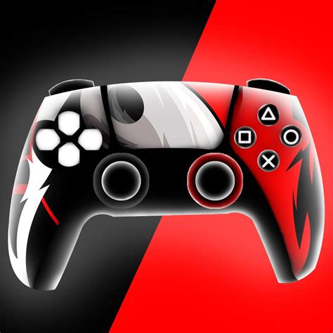 a close up of a video game controller on a red and black background ...