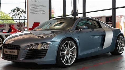 2003 Audi Le Mans quattro concept displayed together with 2015 R8 V10 Plus