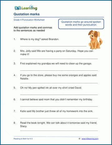 Quotation marks worksheets | K5 Learning