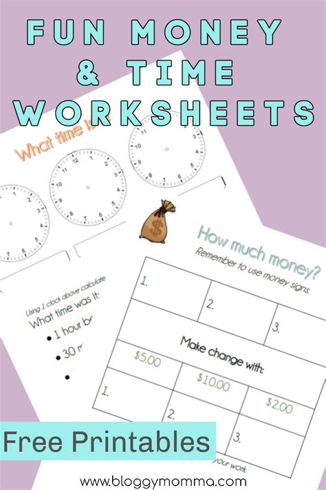 Fun Money & Time Skills Worksheets - Bloggy Momma