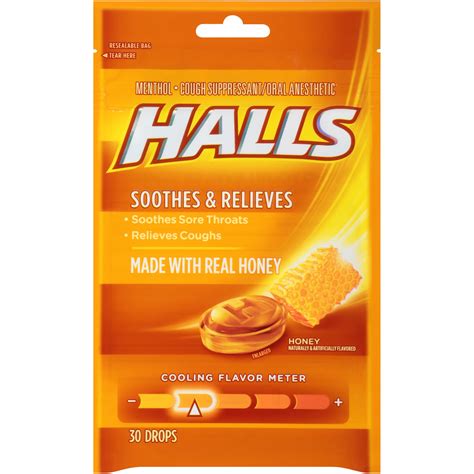 Halls Honey Cough Suppressant/Oral Anesthetic Menthol Drops, 30 count ...