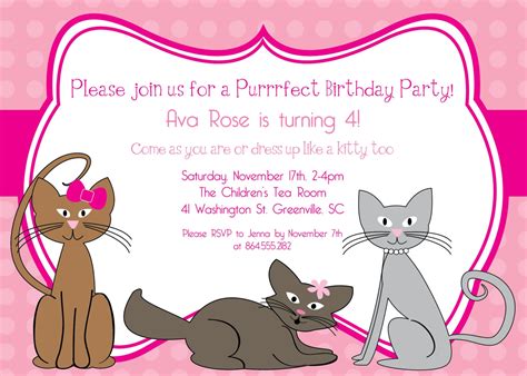 Printable Kitty Cat Birthday Invitation Kitten Kitties