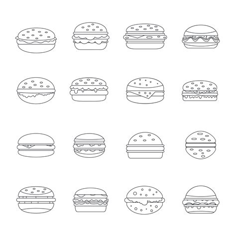 Burger icons set, outline style 8940080 Vector Art at Vecteezy