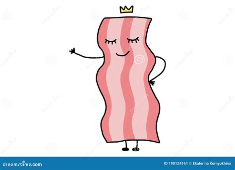 Cute Cartoon Bacon. Funny Doodle Bacon Character Isolated on White ...