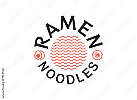 Ramen noodles logo in circle with boiled eggs and narutomaki icon for ...