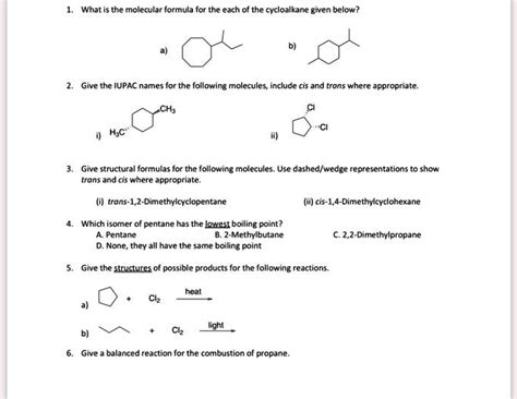 SOLVED: What is the molecular formula for the each of the cycloalkane ...