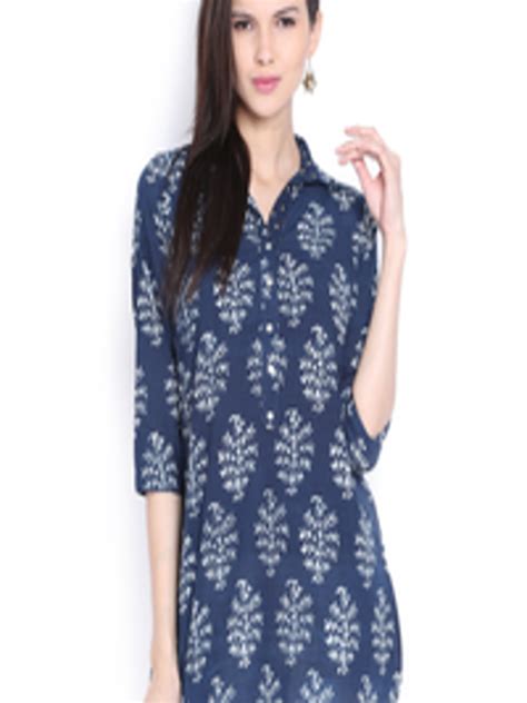 Buy Fabindia Women Indigo Blue Printed Kurti - Kurtis for Women 353593 ...