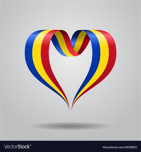 Romanian flag heart-shaped ribbon Royalty Free Vector Image