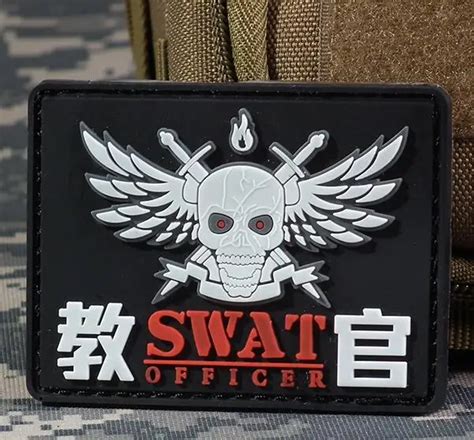 SWAT OFFicer Badge PVC Rubber 3D Hook And Loop Tactical Badge Military ...