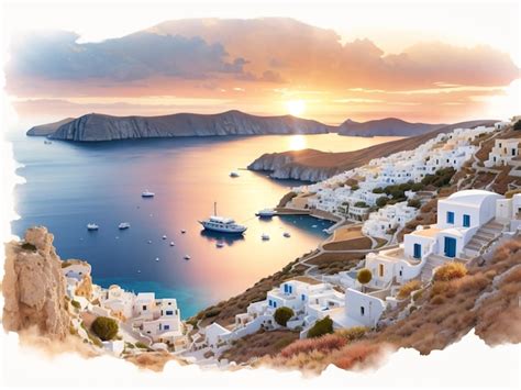 Premium AI Image | Golden Hour Magic Sunset View Above Milos Island Greece