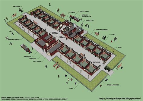 home garden plans: B20H - Large Horse Barn for 20 Horse Stall - 20 ...