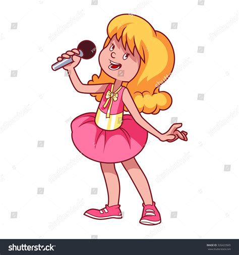 Girl Singing With Microphone. Vector Clip-Art Illustration On A White ...