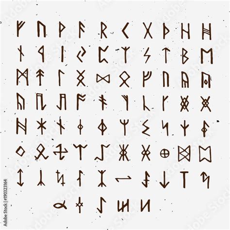 Set of Old Norse Scandinavian runes. Runic alphabet, futhark. Ancient ...