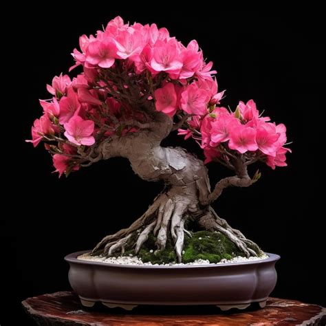 Premium AI Image | Precisionist Azalea Bonsai Blooming In Dark Pink And ...