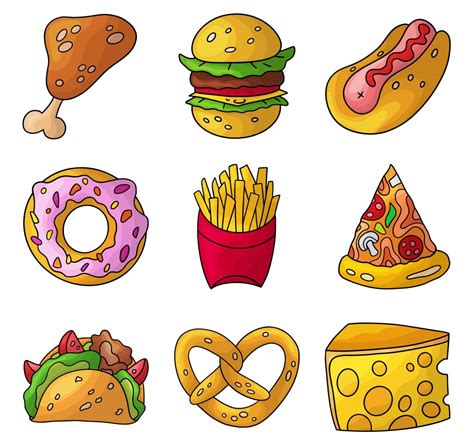 Cartoon doodle fast food set. Design element. Vector illustration ...