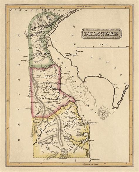 Antique Map of Delaware c1817 by Fielding by BlueMonoclePrints