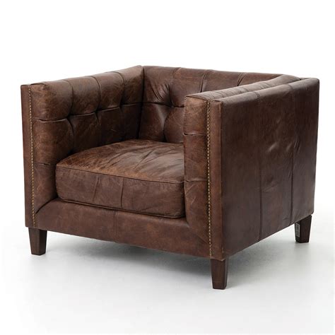 Abbott Vintage Cigar Tufted Leather Club Chair | Zin Home