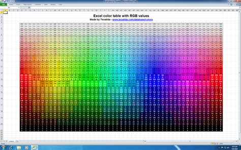 Excel color table with RGB values - The world of Teoalida