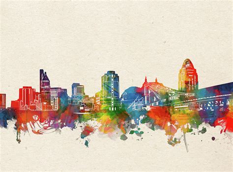 Cincinnati Skyline Watercolor Digital Art by Bekim M - Pixels