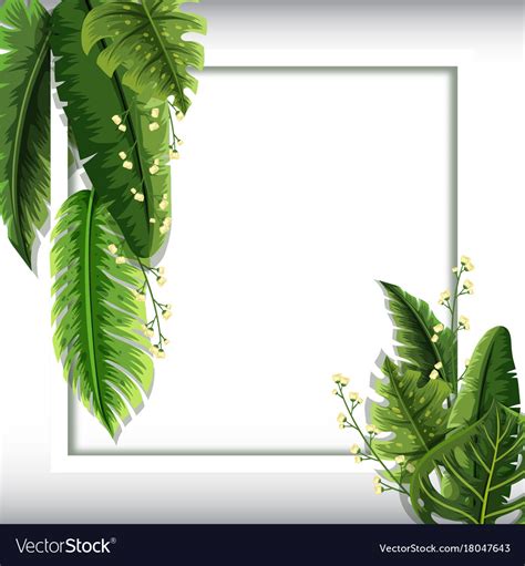 Border template with green leaves and flowers Vector Image