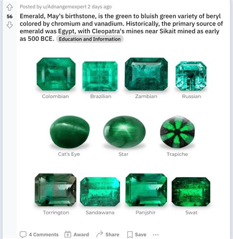 Different kinds of emeralds