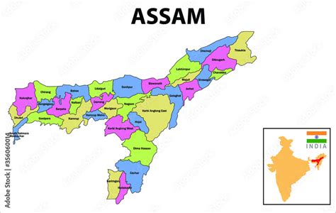 Assam map. Political and administrative map of Assam with districts ...