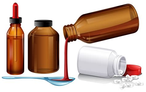 Liquid medicine and tablets 296565 Vector Art at Vecteezy