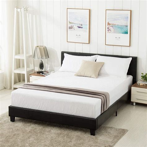 Mecor Queen Bed Frame - Faux Leather Upholstered Bonded Platform Bed ...