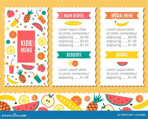 Kids menu template stock vector. Illustration of child - 108941328