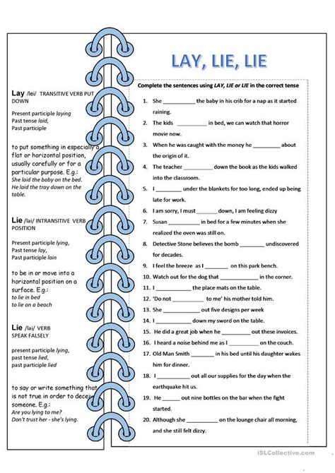 Lie Lay Worksheet