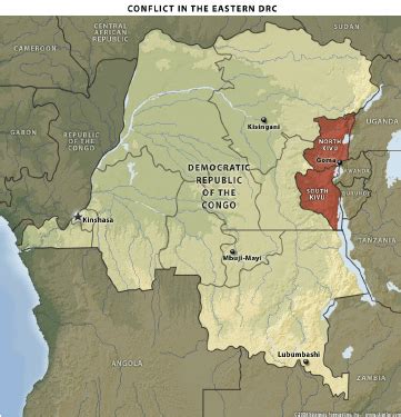 Map of the DRC with North and South Kivu provinces in red. Source: www ...