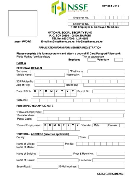 2013 Form KE NSSF SF/R&C/REG/DF/003 Fill Online, Printable, Fillable ...