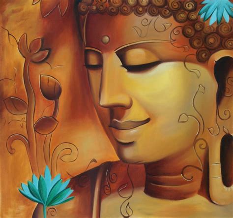 Buddha Portrait Wall Decor Art Handmade Indian Oil on Canvas Buddhist ...