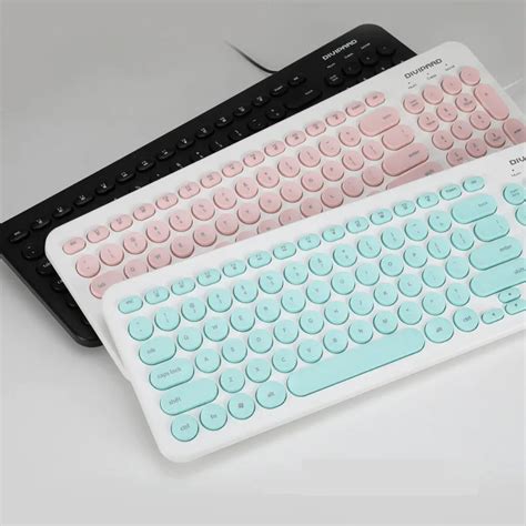 Pink Cute Keyboard Mini Retro Keyboard 96 Keys USB Wired Round Keycap ...