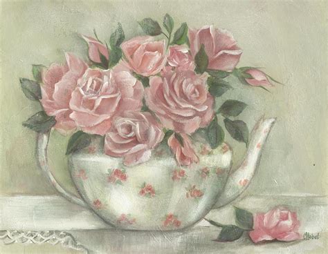 Shabby teapot rose painting Painting by Chris Hobel - Fine Art America