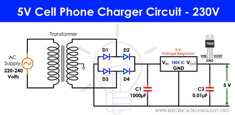 Simple Cell Phone Charger Circuit Diagram - 5V from 230V AC