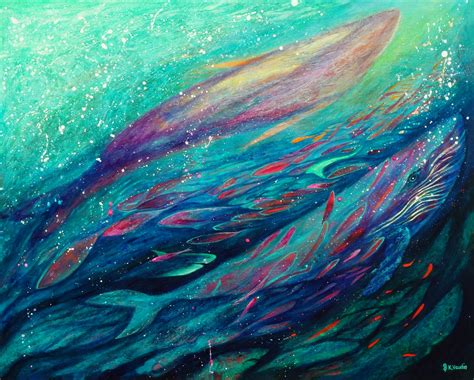 Abstract two whales - Original painting Deep Impressions Underwater Art