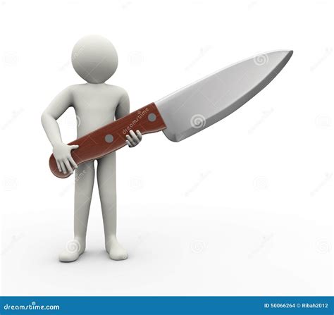 3d Man Holding Large Kitchen Knife Stock Illustration - Image: 50066264