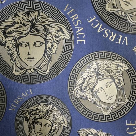 38611-3 Versace Blue Bronze Brass Medusa Wallpaper – wallcoveringsmart