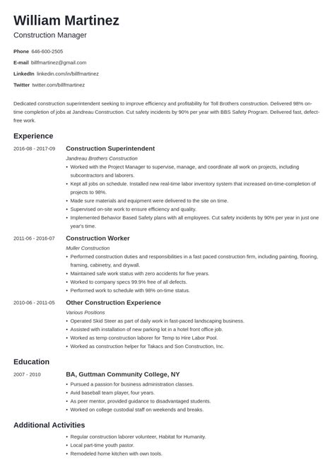 Construction Worker Resume Examples (Template & Skills)