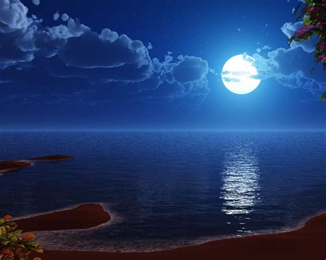 Blue Moon On Beach HD Wallpaper | Ocean at night, Beach at night, Beach ...