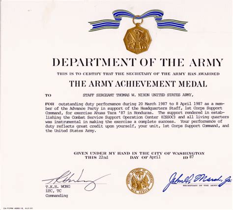 Army Achievement Medal Army Achievement Medal Certificate Template ...