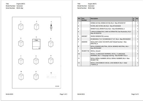 Bobcat Generator BG3H Bgt Parts Catalog