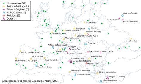 Namesakes of the 101 busiest airports in Europe by... - Maps on the Web