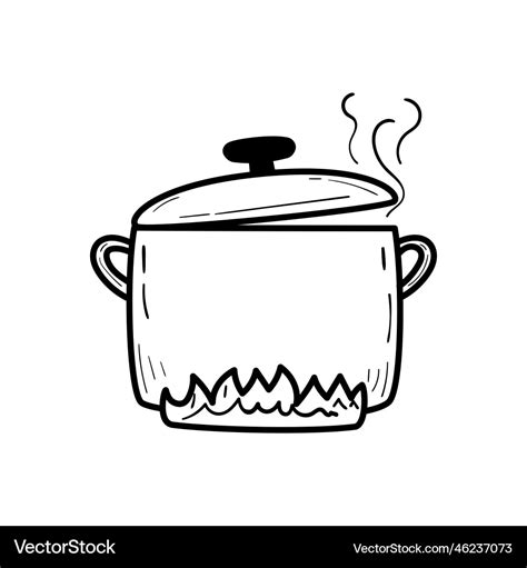 Cooking pot in cute doodle drawing style Vector Image