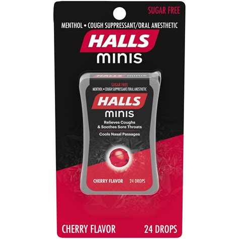 Buy HALLS Minis Cherry Flavor Sugar Free Cough Drops, 24 Drops Online ...