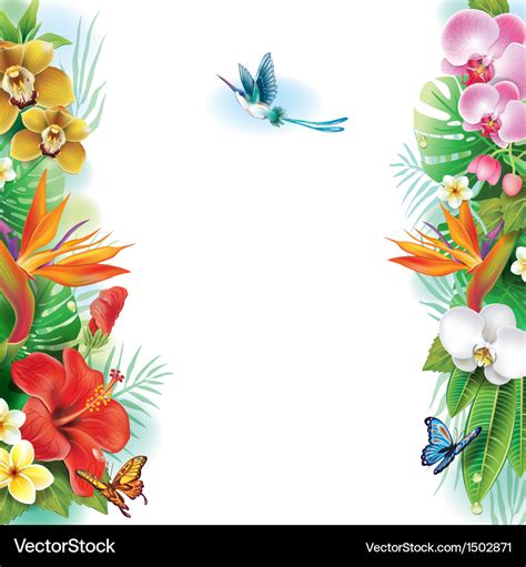 Border from tropical flowers and leaves Royalty Free Vector